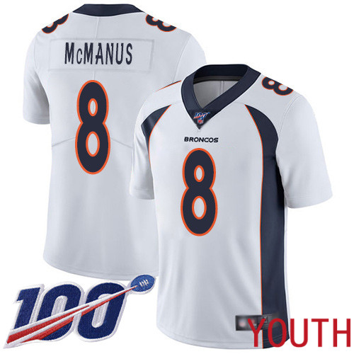 Youth Denver Broncos #8 Brandon McManus White Vapor Untouchable Limited Player 100th Season Football NFL Jersey->youth nfl jersey->Youth Jersey